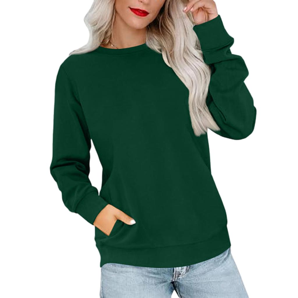 Women's Casual Fashion Solid Color Neck Long Sleeve Sweatshirt Lightweight Pullover With Side Pockets Warm Sweatshirt