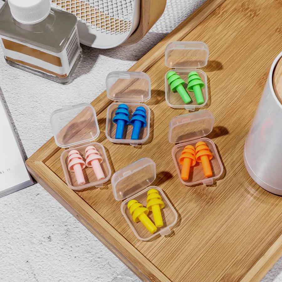 10Pairs Solid Color Anti Noise Sleep Silicone Earplugs with Mini Storage Box 2 Shape Available Water-resistant Swimming Earplugs