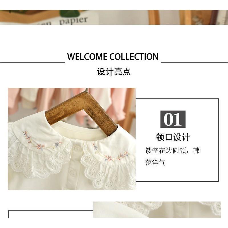 Girls Long Sleeve Cotton T-Shirt With Floral Embroidery Ruffled Collar Toddlers 3-8 Years