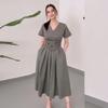2024 Summer Women's V-Neck Waist-Tie A-Line Dress - European & American Style