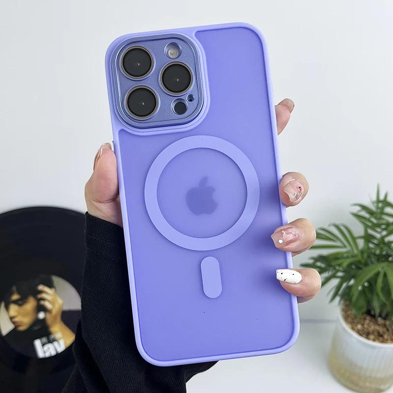 Matte Magnetic Clear Ultra Thin Slim Phone Case for iPhone 17 16 15 14 13 Pro Max Wireless Charging Magsafe Cover with Lens Film