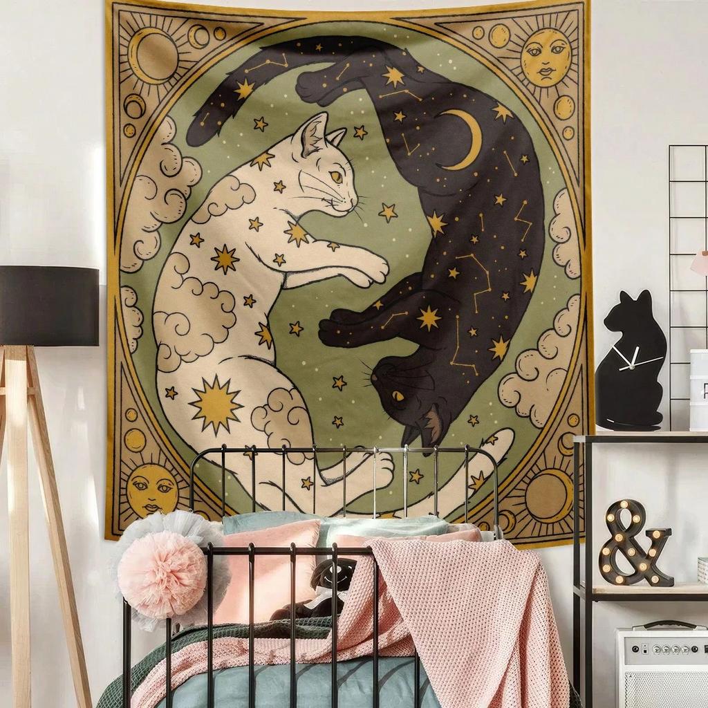 1 Pc Boho Vintage Sun Moon Lucky Cat Constellation Tapestry Home Office Dorm Decor
