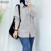 ZANZEA Women Casual Turn Down Collar Long Sleeve Stripe Blouse