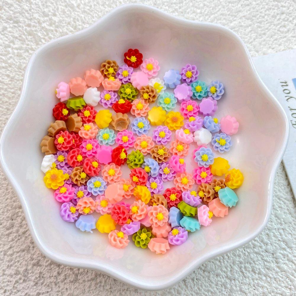 100Pcs New Cute Resin Mini Flower Series Flat Back Manicure Parts Embellishments For Hair Bows Accessories