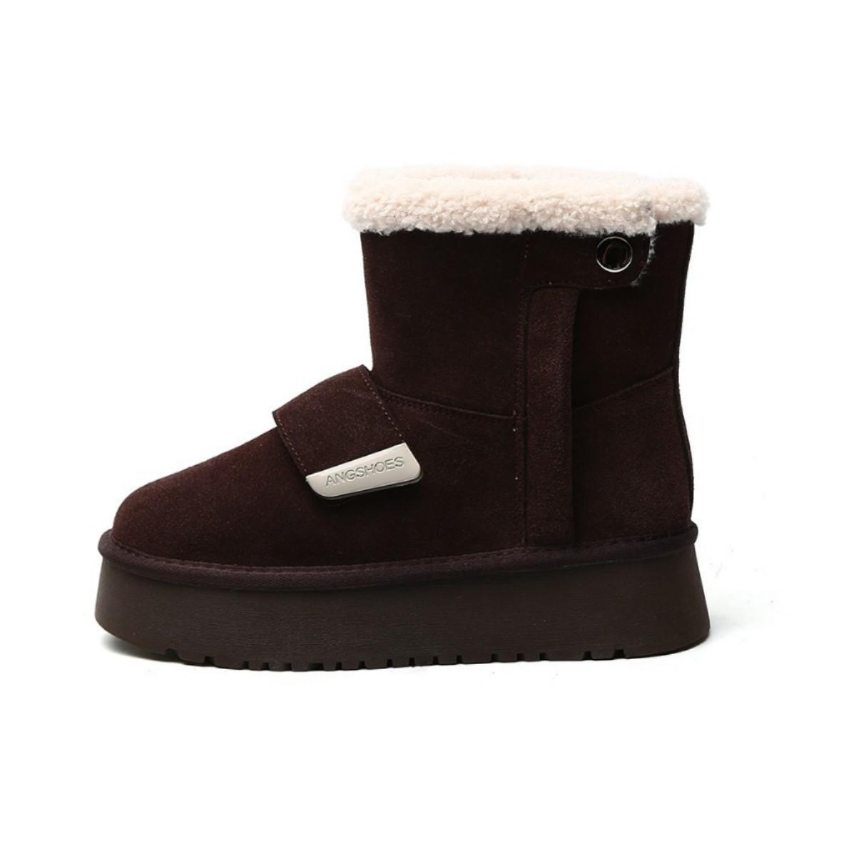 

Женские зимние ботинки на толстой подошве на липучках 2025 Зимние флисовые утепленные модные теплые пушистые хлопковые ботинки 40