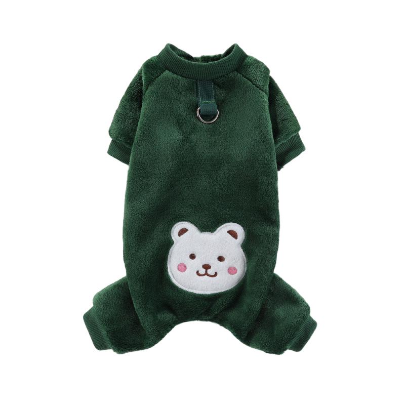 

Теплая флисовая одежда для питомцев, комбинезон на четыре лапы для собак и кошек, зимняя утолщенная уютная одежда с креплением для поводка, без капюшона, защита от холодной погоды L зелёный
