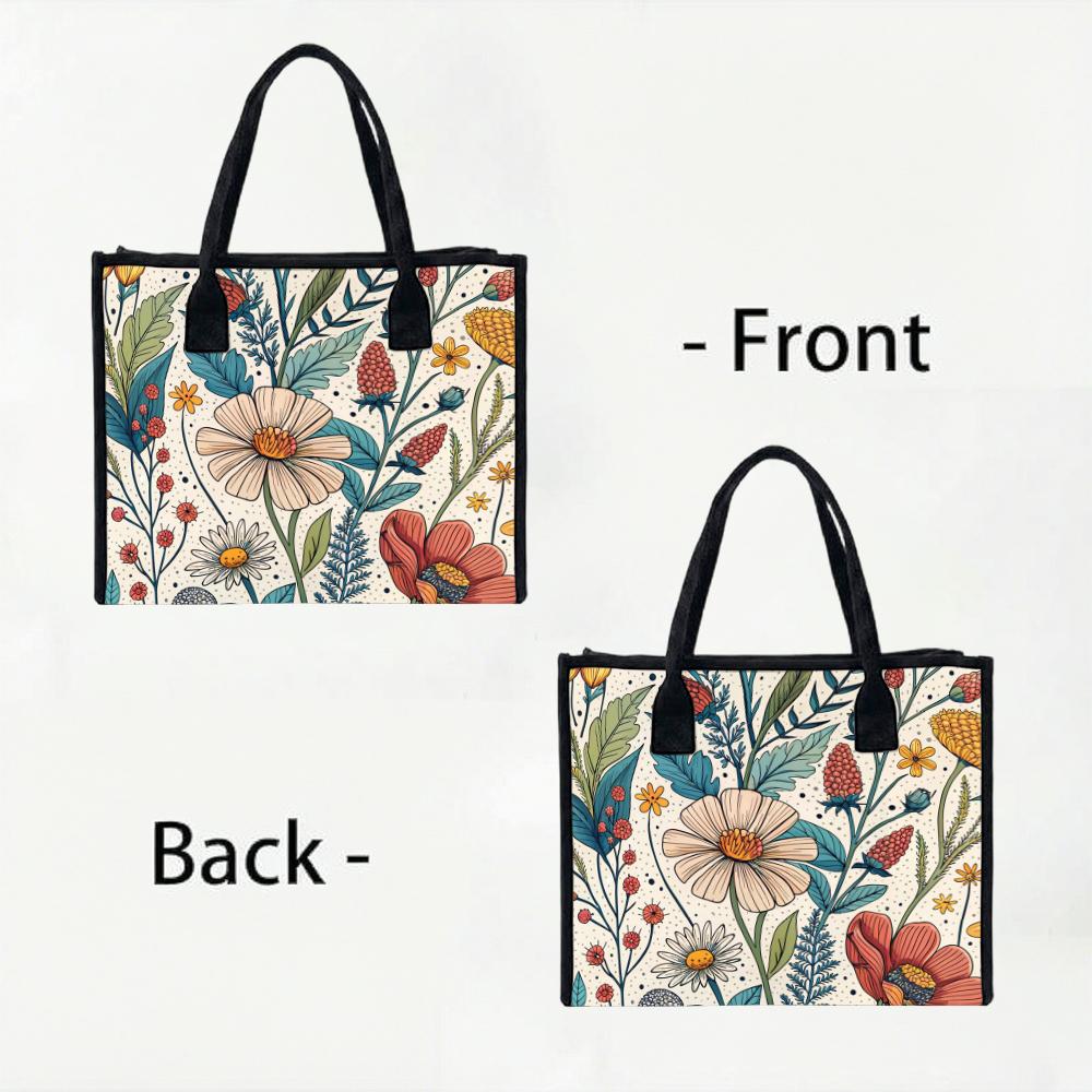 Vintage Floral Print Women Tote Bag Casual Daily Shoulder Bag for Shopping Outdoor