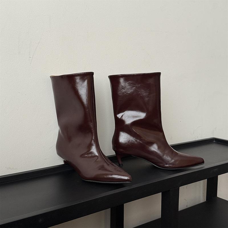 Design Pointed Toe Thin Heel Women Mordern Boots Fashion Slip On Party Shoes Modern Mid Calf Botas Para Mujer