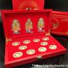Gold Foil Fukurokuju Ornament Set: Three-Way God of Wealth with Dragon, Phoenix & Gold Ingots for Auspicious Home Decoration