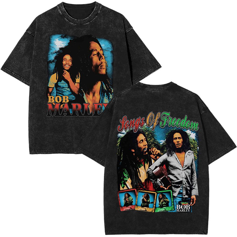 Bob Marley Legend Portrait Face Washed T Shirt Reggae Music Men Women Vintage Hip Hop Tshirt Cotton Casual Short Sleeve Tshirts