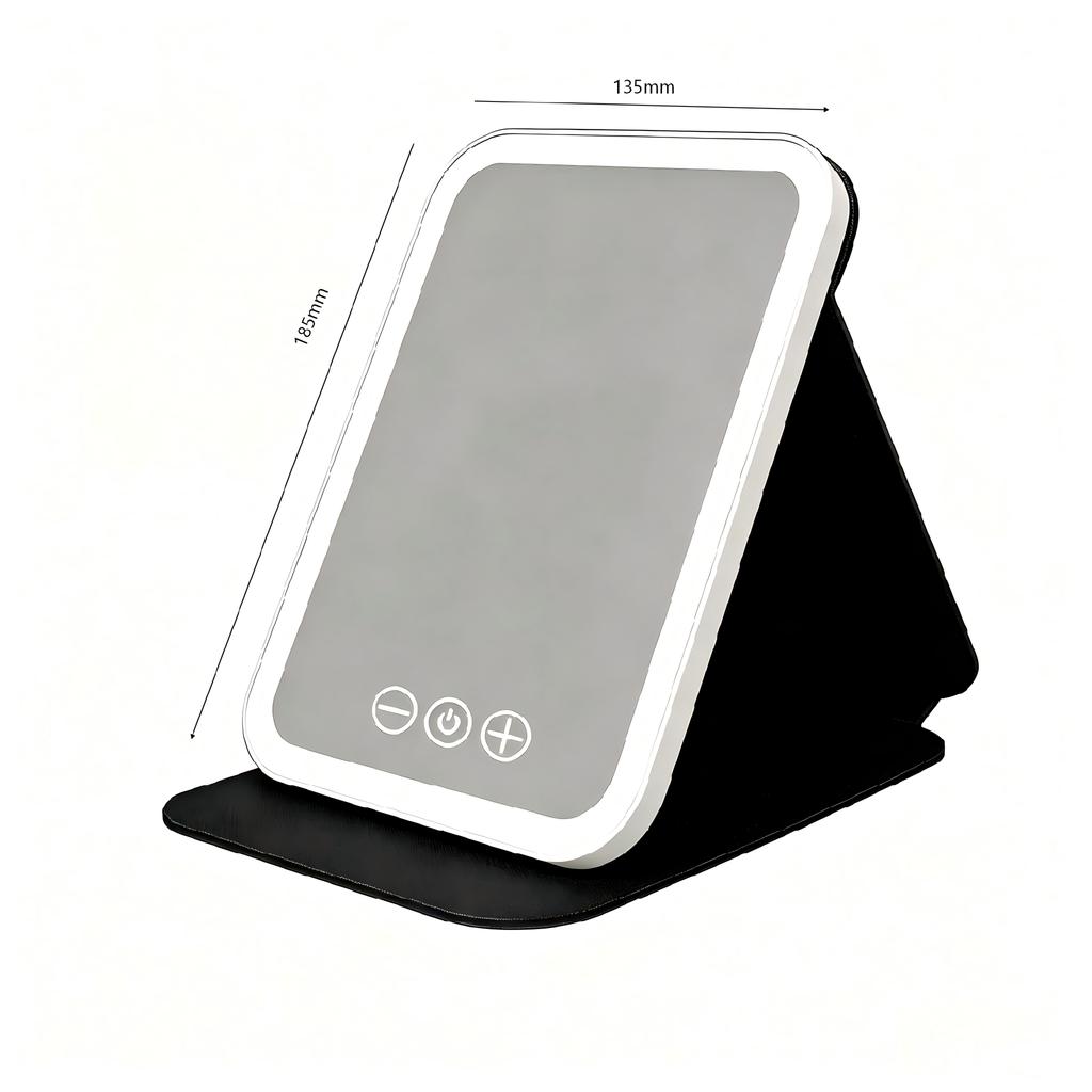 USB Rechargeable Vanity Mirror with Touch Screen, 3 Color LED Lights & Dimming, Portable Folding Makeup Mirror for Home & Travel