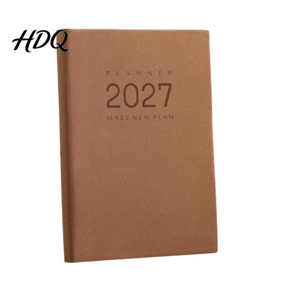 Flat Lay Writing Notebook 2027 Daily Monthly Planner Agenda Vintage Sheepskin Texture Cover Thick Paper Book for Business Office And Personal