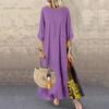 Abito da Donna Floreale Vintage Manica 3/4 Girocollo Patchwork di Colore Bottone