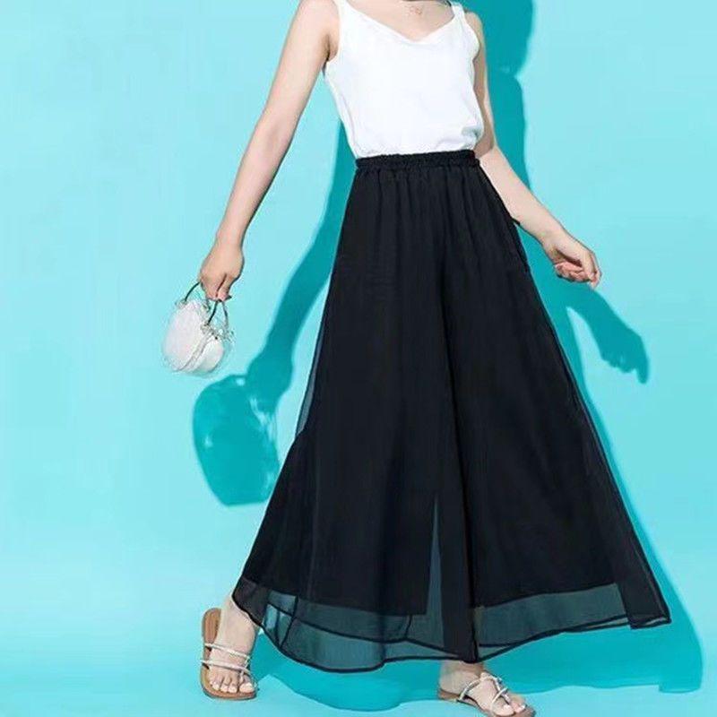 Add Pockets: Ice Silk Chiffon Wide-Leg High-Waist Slimming Plus Size Pants for Summer