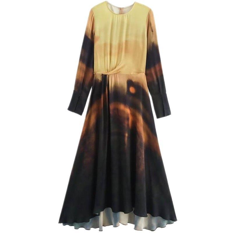 Fashion Style 2024 Fall and Winter New Women's Clothing Stylish Print Long Sleeves Long Midi Skirt Dress 9148090
