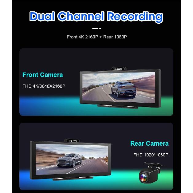 2025 New 4K Dash Cam Wireless Carplay Android Auto Support Rearview Camera 5GHz Wi-Fi Car DVR Black Box Automotive Accessories