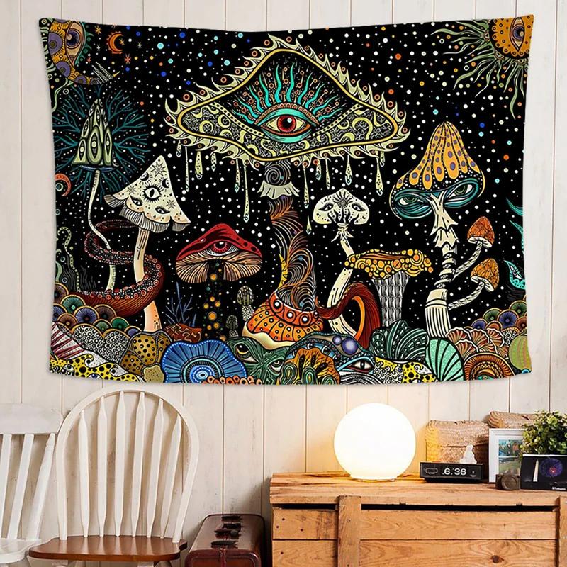 Trippy Mushroom Tapestry Psychedelic Hippie Wall Hanging Trippy Art Aesthetic Home Dorm Decor Boho Abstract Banner 100X70CM