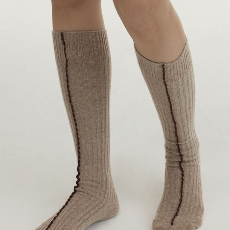 Between A and B WOOL PICOT KNEE SOCKS_MOCHA,CHARCOAL