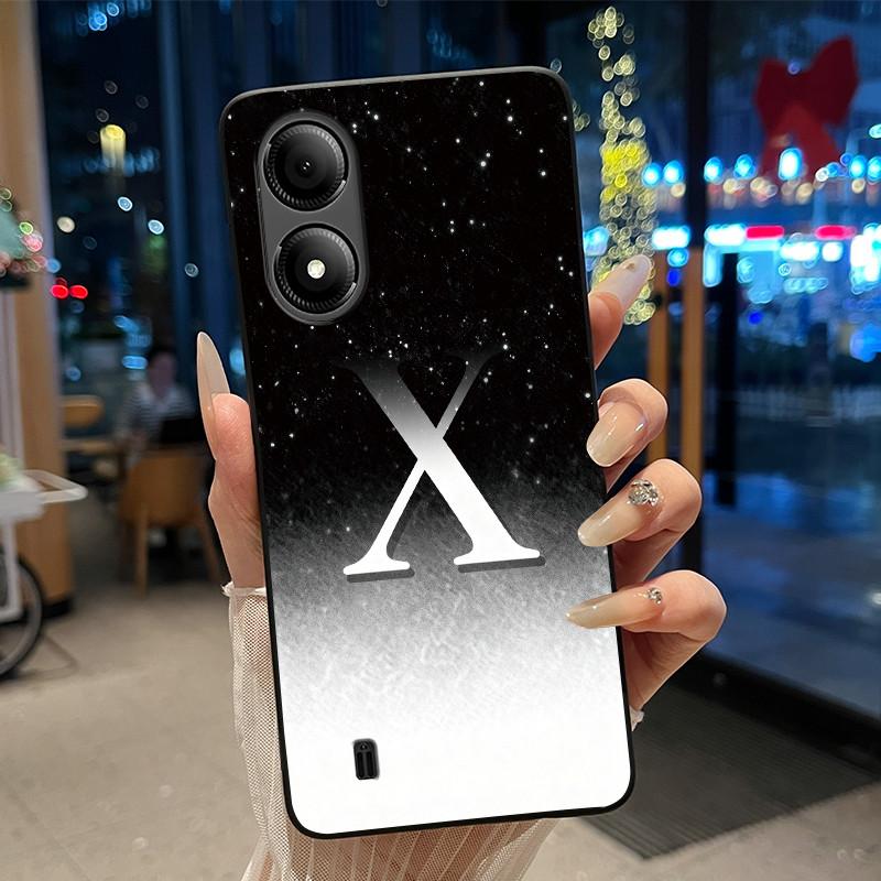 Exclusive Initial Letter With Flower Phone Case For ZTE Blade A33s Soft Silicone Black Case ZTE Blade A33s Anti-scratch Casing