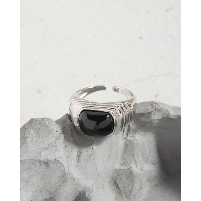 

Кольца Silvology Real 925 Sterling Silver Natural Black Agate Ladder для женщин, толстые корейские роскошные кольца, минималистичные ювелирные изделия серебряный