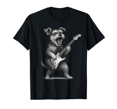 Schnauzer spielt Gitarre Rockmusik Hundeliebhaber T-Shirt