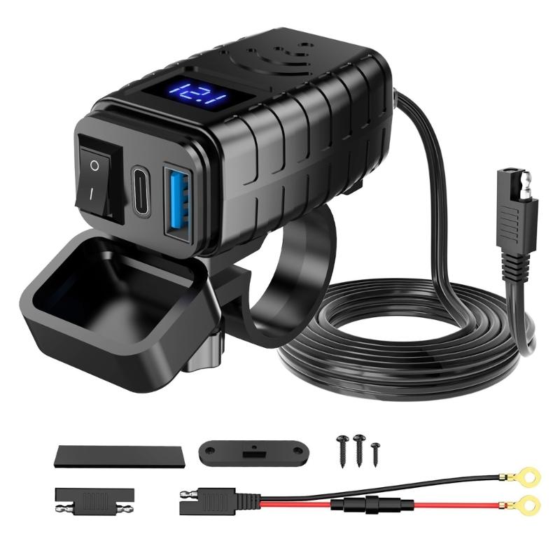 

Waterproof Motorcycle Phone Charging Head 18W 30W Double Port with Voltage Meter Plastic Texture for Outdoor Riding