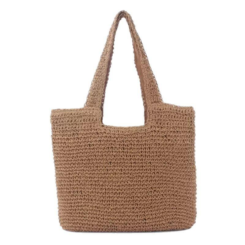 

Single shoulder solid color simple straw bag women s zipper hand-woven bag large capacity tote bag seaside vacation beach bag welt zipper хаки