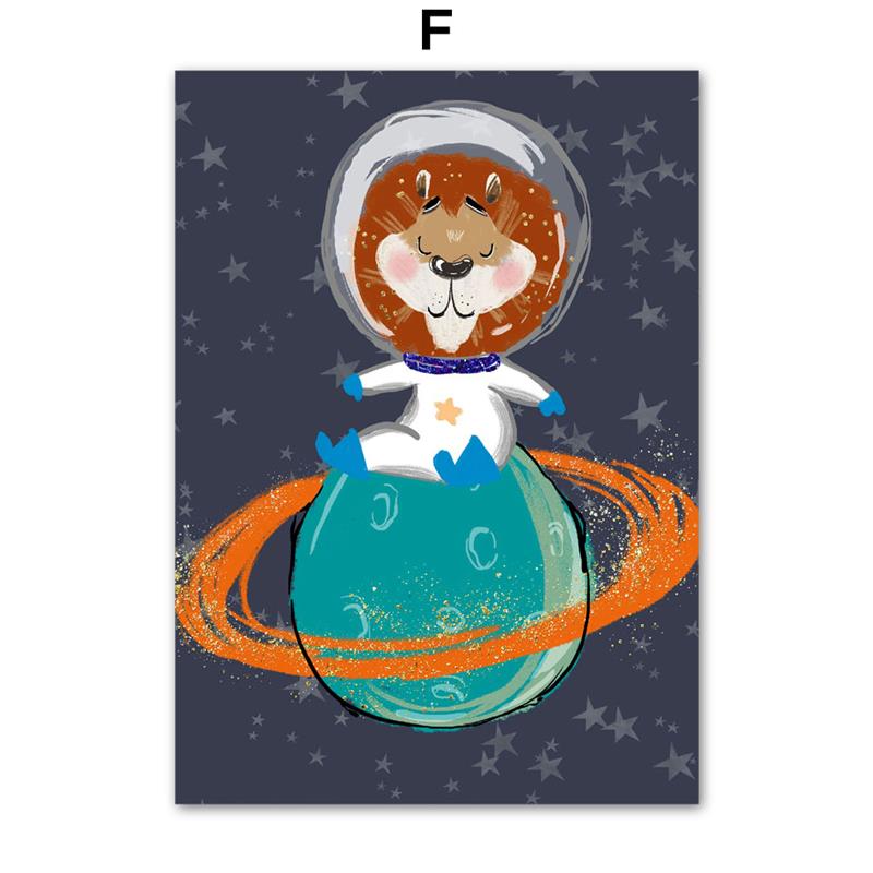 

Космос астронавт лиса лев медведь енот олень настенное искусство холст картины скандинавские постеры и принты настенные картины декор детской комнаты для малышей 21x30cm No Framed