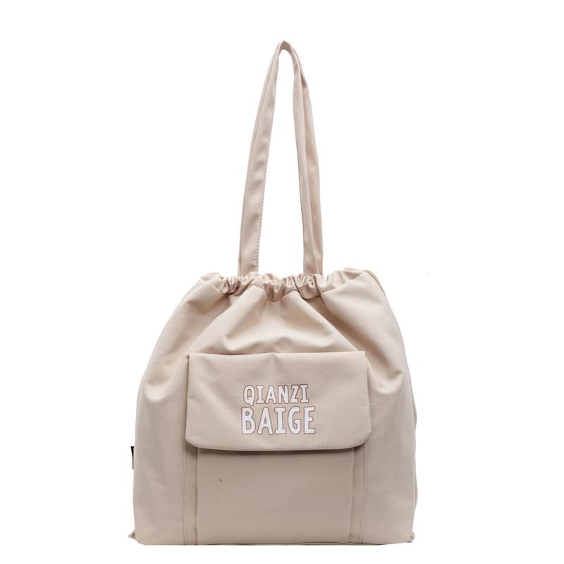

Large Capacity Pleated Drawstring Bag Women Letter Printed Tote Bag Student Shoulder Bag хаки