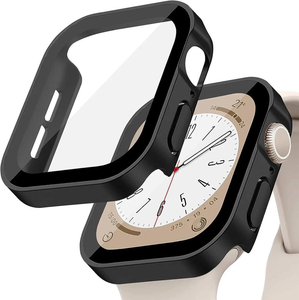 Tempered Glass+Cover For Apple Watch 11 10 9 8 7 46mm 42mm PC Bumper Screen Protector Case iWatch Series 7 6 5 4 SE3 44 40 45mm