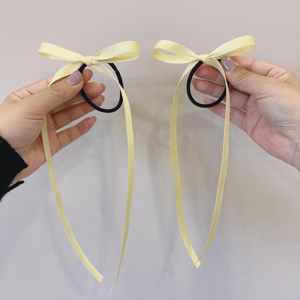 2PCS/Set Long Ribbons Small Bow Ponytail Hair Rope Ties Solid Color Hair Circle Hair Accessories