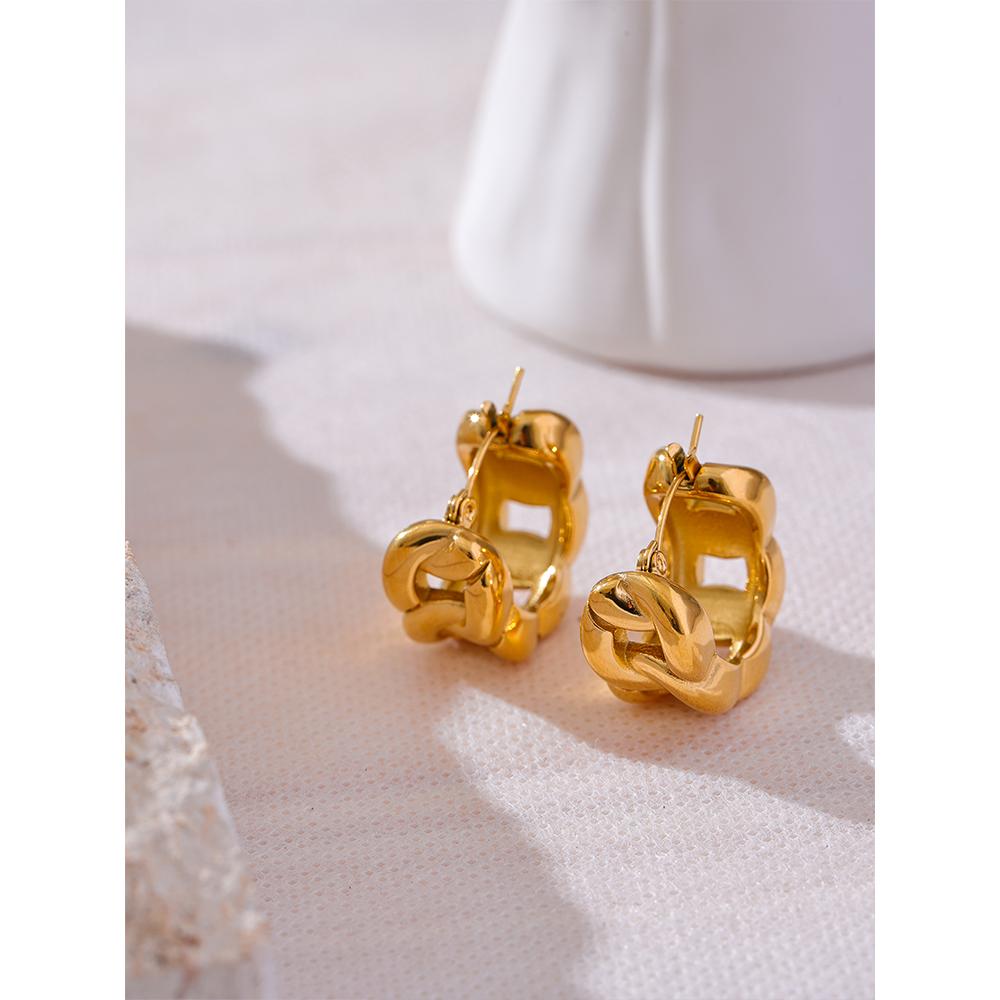 Yhpup 316L Stainless Steel Chain Geometric Hollow Cast Hoop Earrings Waterproof Gold Color Texture Statement Jewelry Bijoux Gift