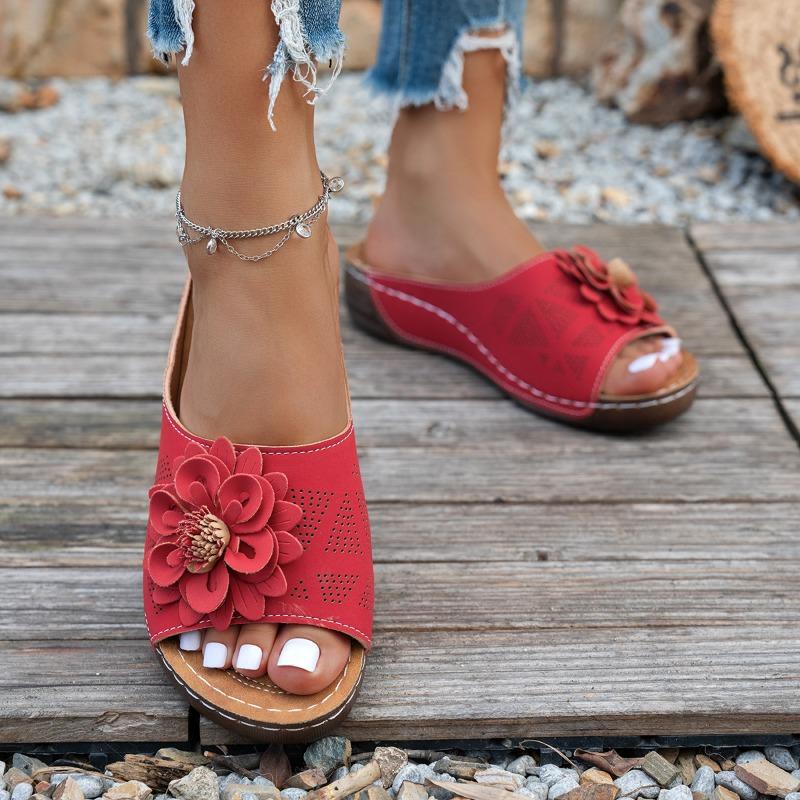 Wedge Slippers Women's Summer 2025 New Flower Cut-out Platform Plus Size Open-toe Sandals
