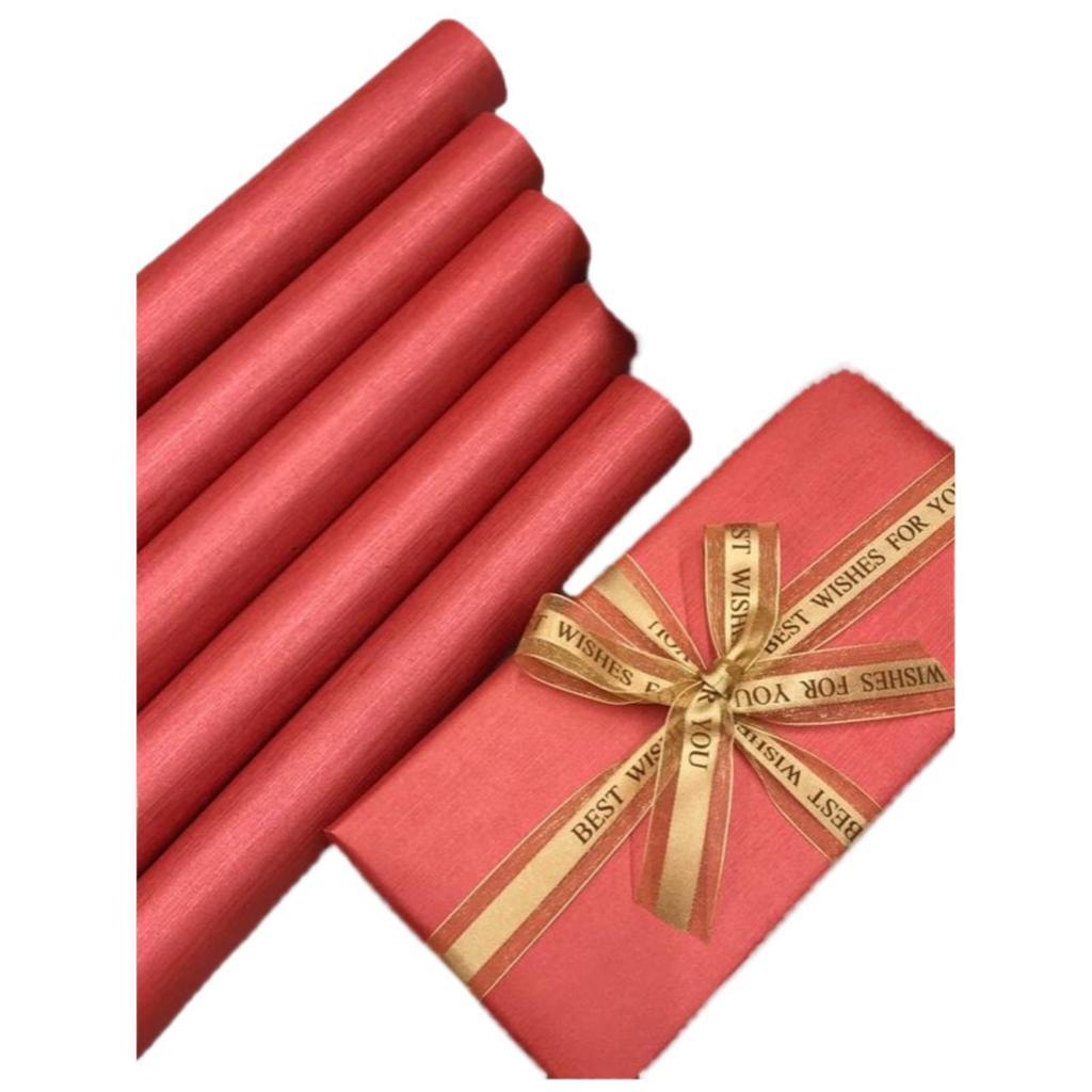 Pearlescent Brushed Light Wine Red Gift Wrapping Paper with Ribbon - Large Sheet for Birthday and Display Decoration.