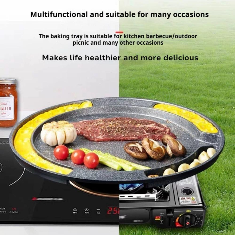 Korean Traditional Nonstick BBQ Grill Pan Korean BBQ Stovetop for Indoor/Outdoor Smokeless BBQ Cast Aluminum Grill Pan