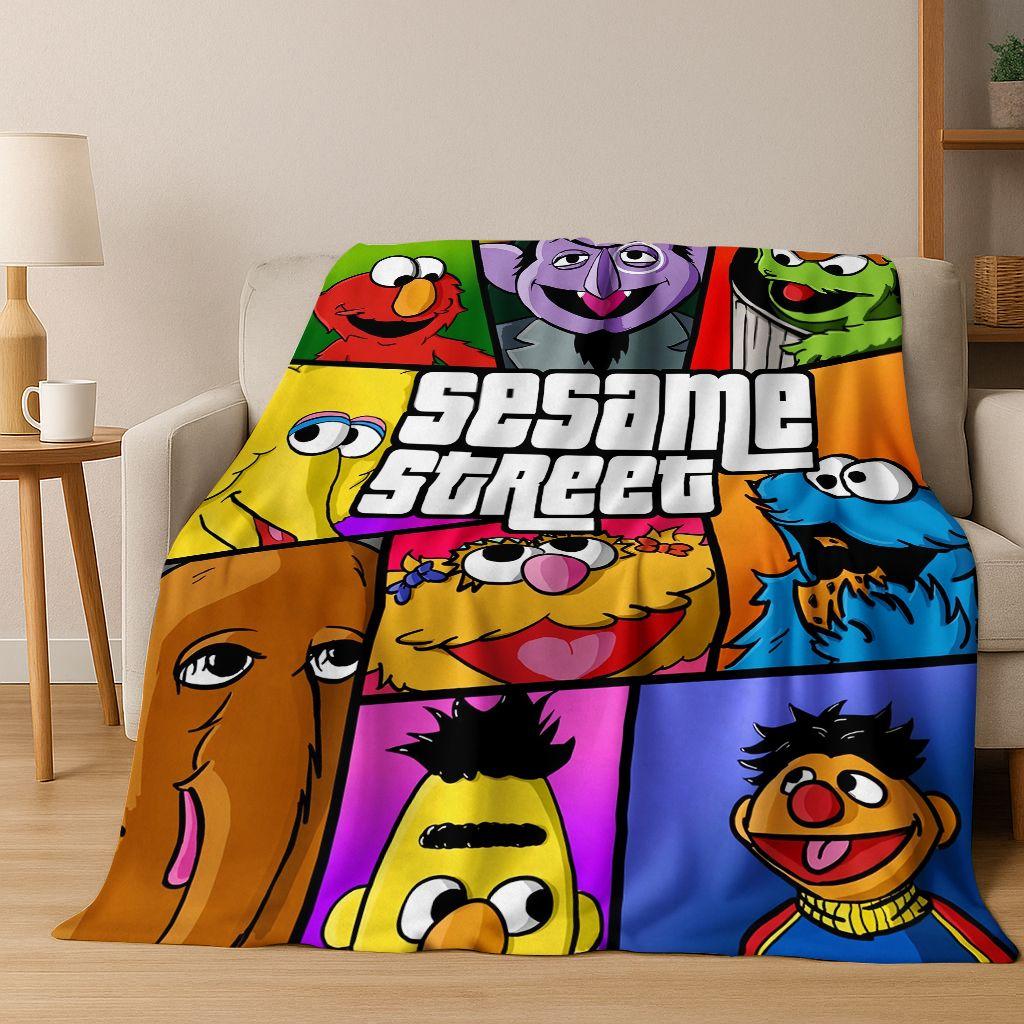 3D S-Sesame Cartoon Art Flannel Blanket,Cozy Soft Throw Blanket for Home Bedroom Bed Sofa Picnic Office Cover Gift Kids