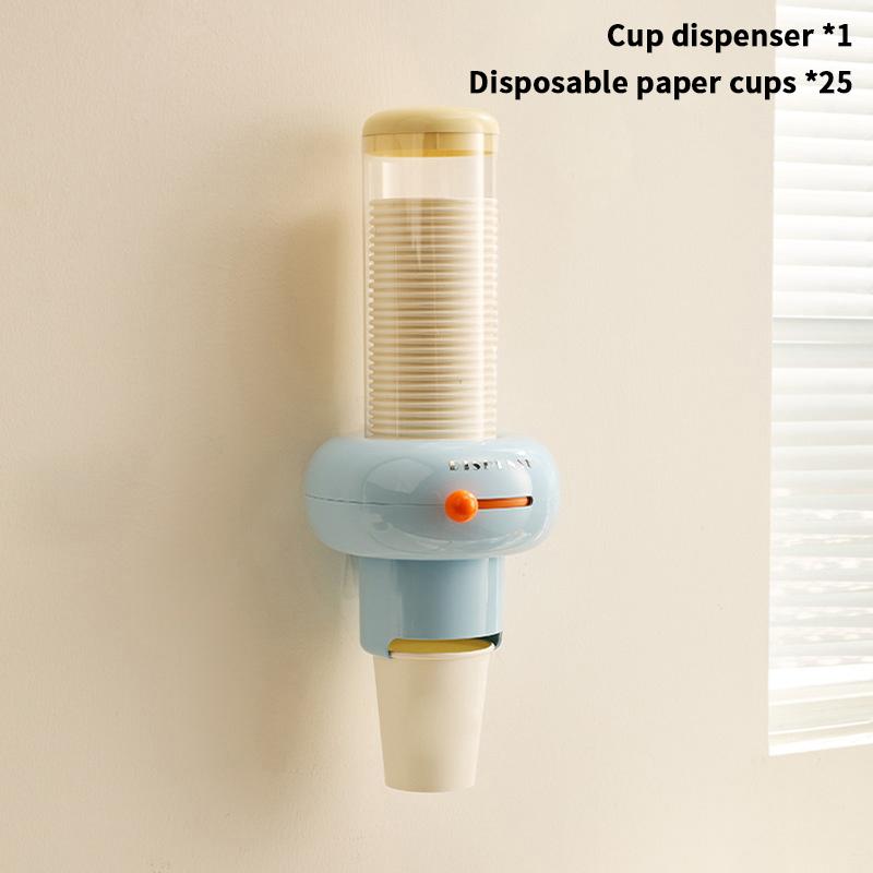 Plastic Disposable Paper Cup Holder Punch Free Wall Mounted Automatic Cup Dispenser Large Capacity Dustproof Container Home