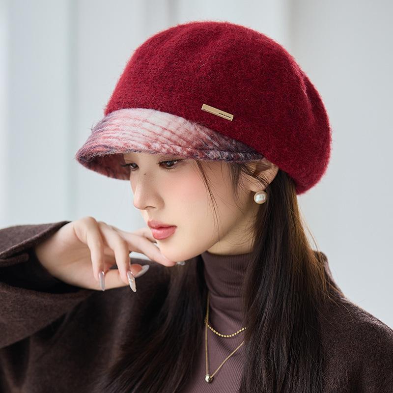 Autumn and Winter Elegant Woolen Beret Retro Casual Thickened Hat Outdoor Windproof Warm Painter Hat