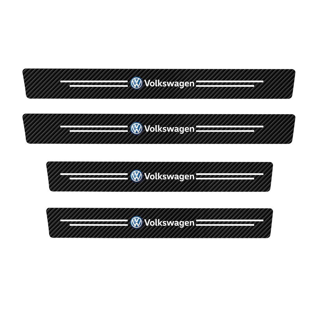 4Pcs Leather Carbon Fiber Car Door Sill Protector Strip Stickers for Volkswagen VW RLine Golf 4 5 Bora Polo Beetle Tiguan GTI B7