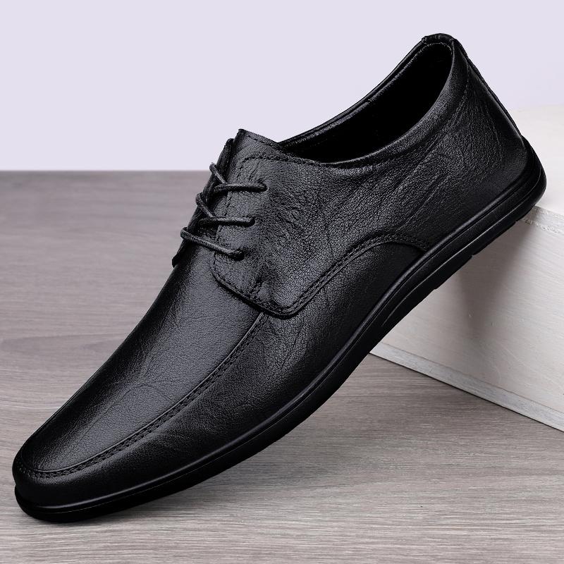 

Fashion Brand Men Office Business Casual Shoes Quality Leather Lace Up Walking New Style Fashion Soft Sole Breathable Formal Flats Shoes 38 чёрный