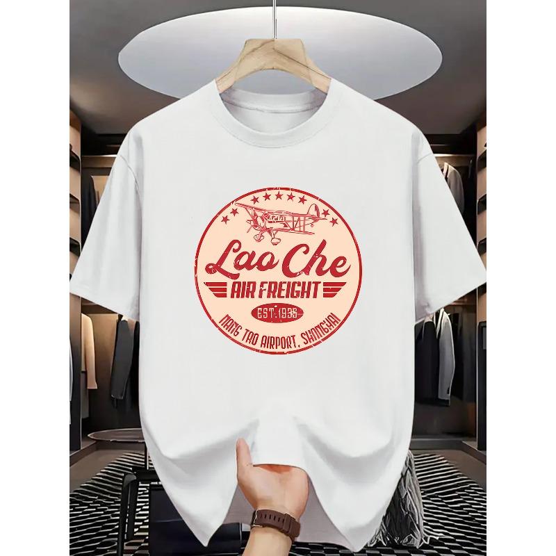 Vintage Aviation T-Shirt with Lao Che Air Freight Retro Print - Casual Short Sleeve Round Neck Summer Shirt Suitable for Flight Enthusiasts