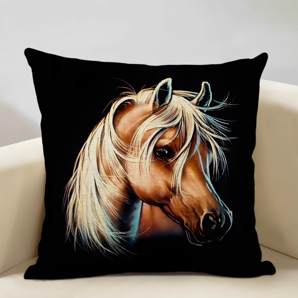 Farm Animals Horse Cushion Cover  45x45cm Linen Pillow Case Luxury Home Sofa Decoration Pillowcase Double-sided Printing