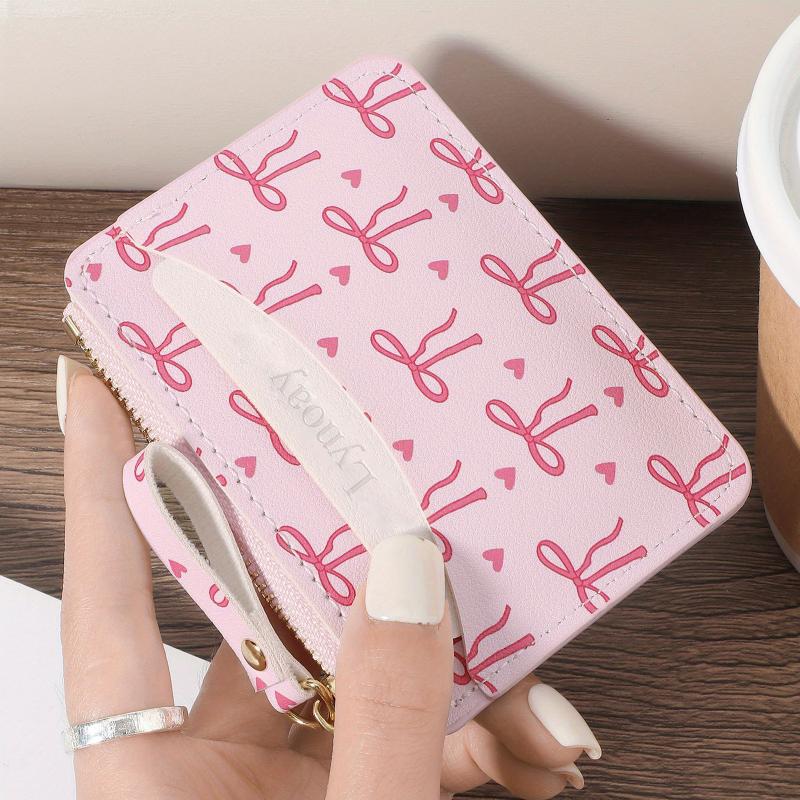 Trendy Simple Bow Coin Bag Ultra-Thin Credit Card Holder Zipper Wallet Cute Lightweight Money Change Pouch Birthday Gifts
