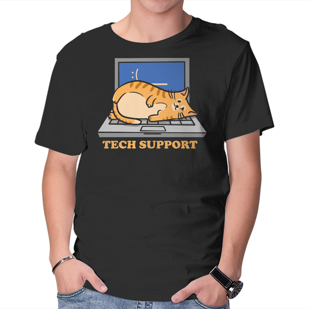 Unisex Crew Neck T-Shirt Tech Support Cat Graphic Short Sleeve Casual Tee XXXL
