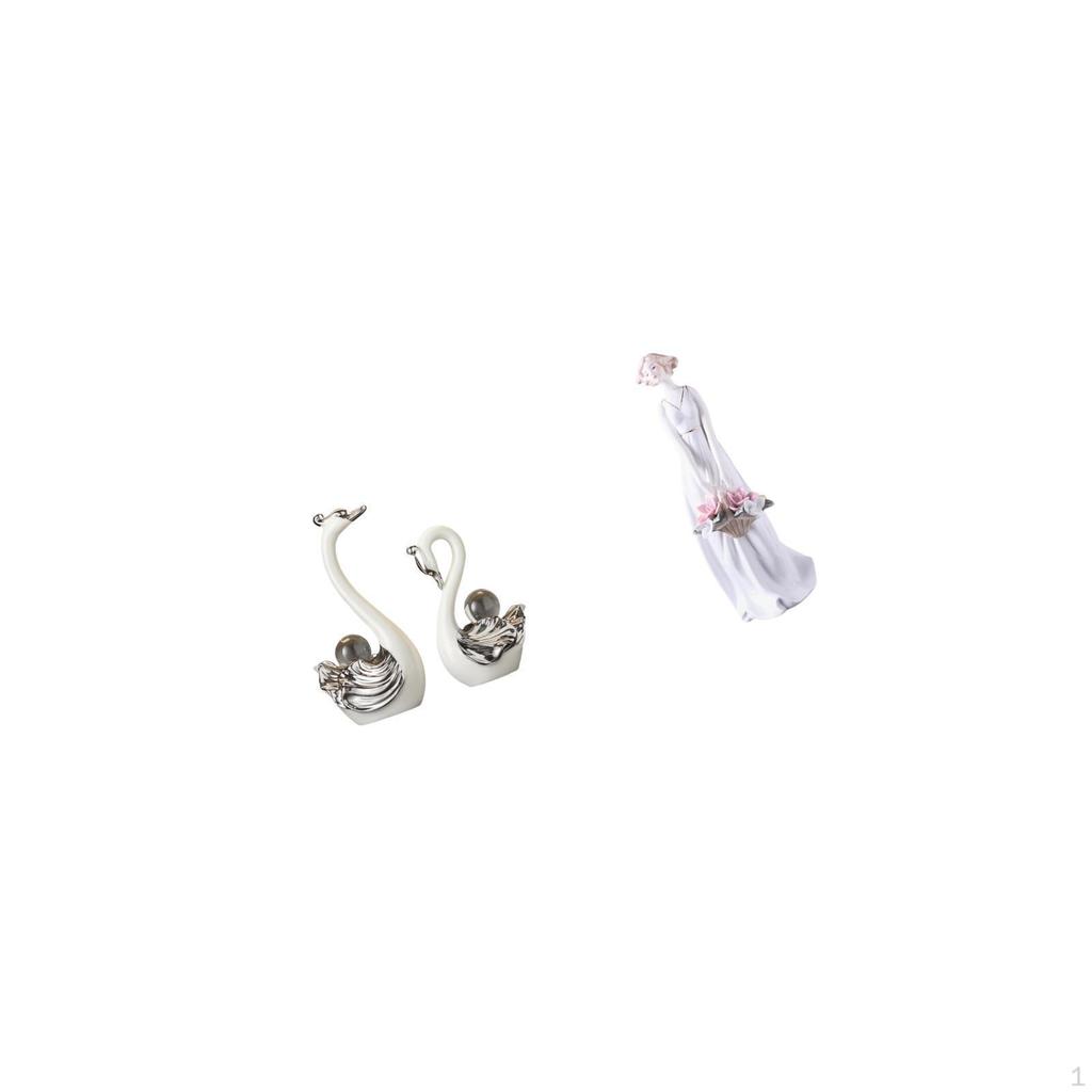 Porcelain Swan And Girl Figurine Collection Elegant Animal Lady Statue Ornament for Living Room