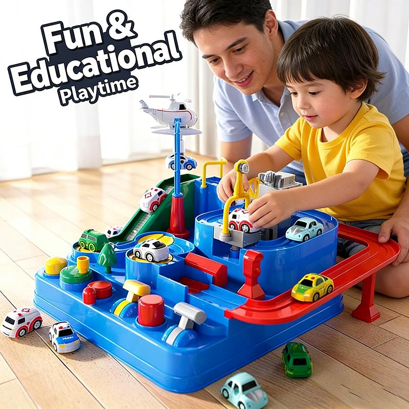 Multi-Functional Interactive Adventure Track Set: 4 Toy Cars with Multiple Play Stations