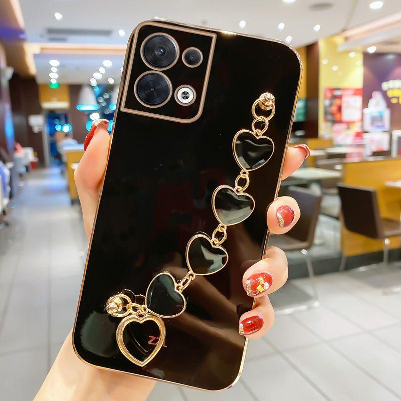 Wrist Strap Plating Phone Case For Reno 8T 9 Pro + 8 Pro + 7 Lite 7Z 6 6Z 5 Pro 4 Lite 2Z 2 OPPO Find X6 Pro X5 Lite X3 Cover