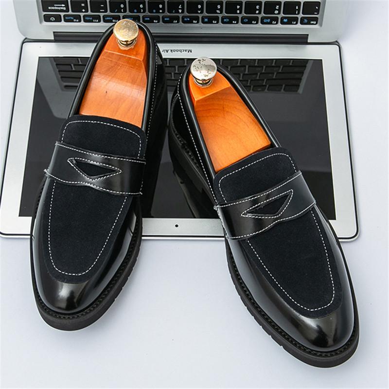 

Модные Новые Дизайнерские Мужские Заостренные Свадебные Туфли из Комбинированной Замши, Мужские Пенни-лоферы, Формальная Обувь для Платья, Zapatos Hombre 38 чёрный