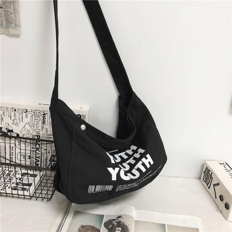 Стильная вместительная холщовая сумка через плечо с принтом из букв, унисекс чёрный