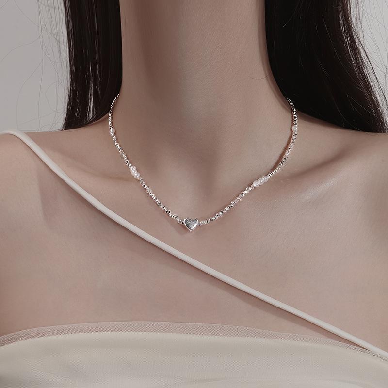 Heartbreak Sterling Silver Pearl Necklace - Women's Summer Light Luxury Niche Choker with Exquisite Millet Bead Clavicle Chain
